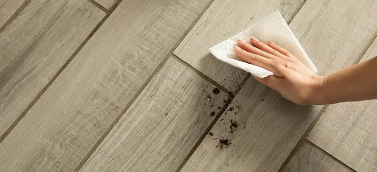 Woman wiping dirt off the floor