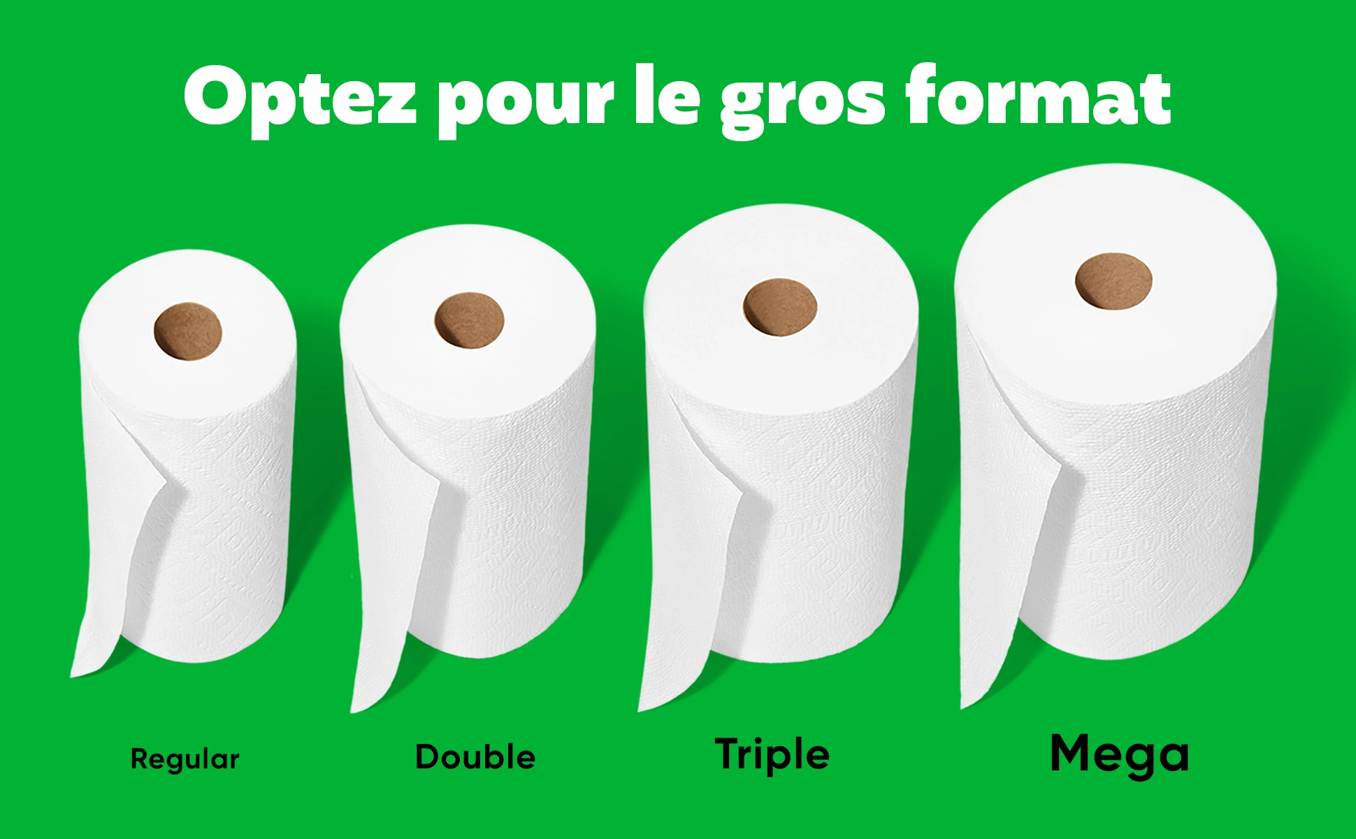 Tableau comparatif montrant tous nos formats de rouleaux, du plus petit au plus grand