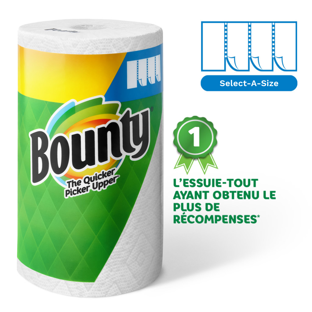 Essuie-tout Bounty gros rouleaux, imprimés variés, 2 épaisseurs, paq. 6