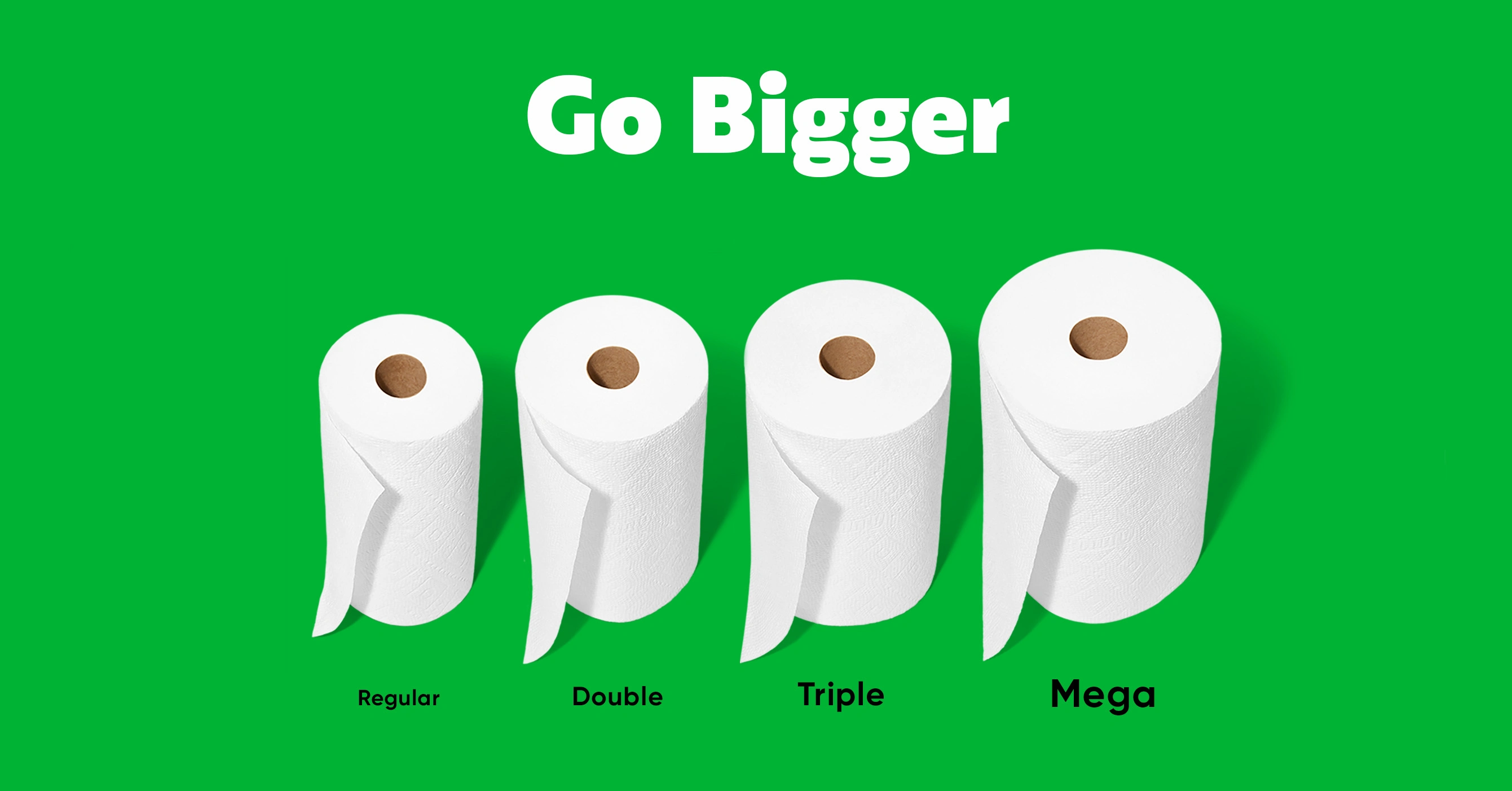 Comparison chart showing our roll sizes, from smallest to largest