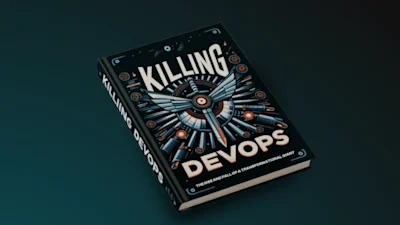 The words "Most IT organizations implemented DevOps, So why is DevOps dying?" beside of an image of an infinity symbol drawn in the sand