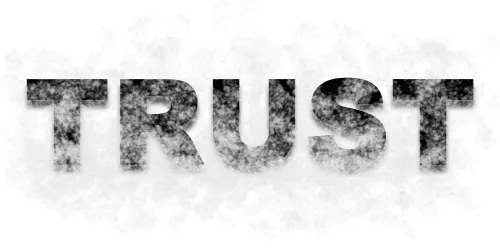The word 'TRUST' in all caps with smoke rising and obscuring it in the front.
