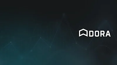 The DORA report logo with a faded out image of a line graph in the background.