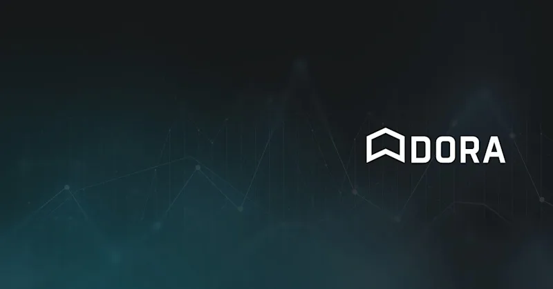 The DORA report logo with a faded out image of a line graph in the background.