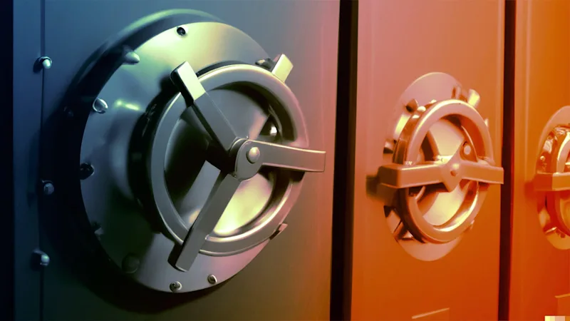 A row of bank vaults next to eachother.