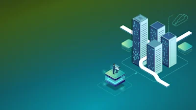 An graphic of a platform engineering icon connected to a graphic of a group of buildings that represent enterprises.