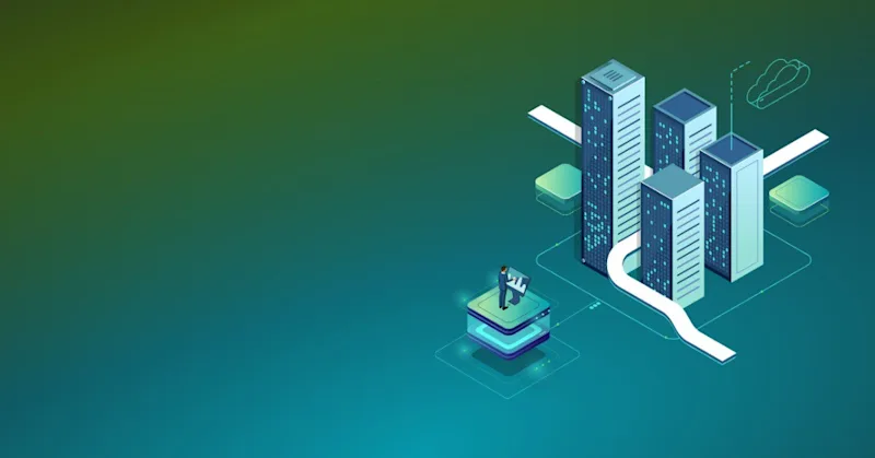 An graphic of a platform engineering icon connected to a graphic of a group of buildings that represent enterprises.