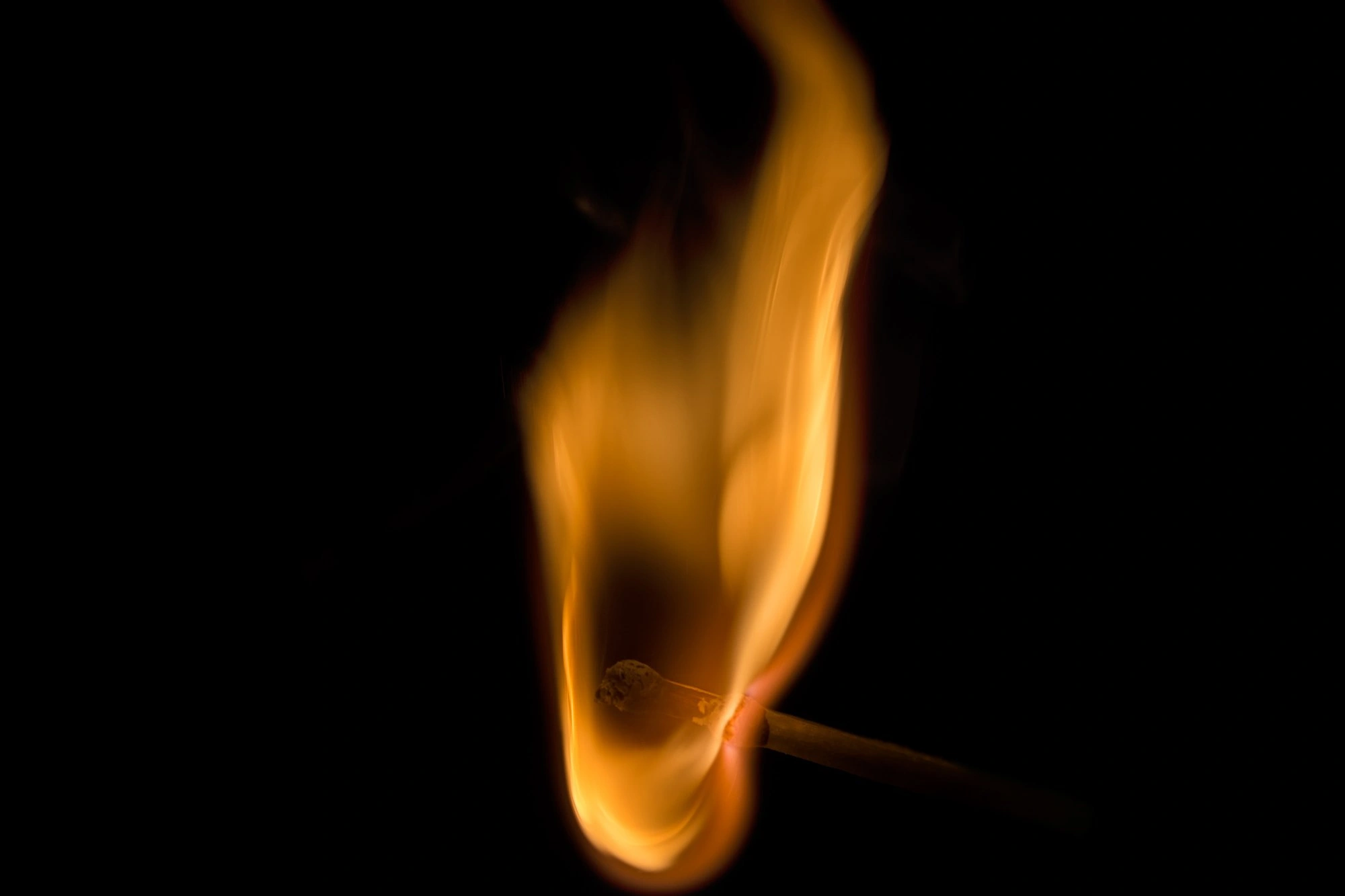 A flame against a black background.