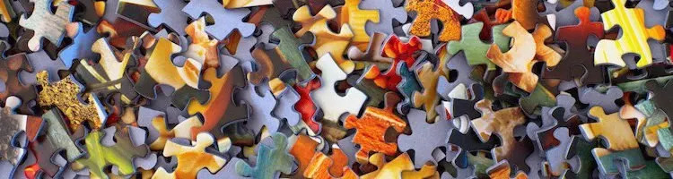 A closeup of a bunch of puzzle pieces