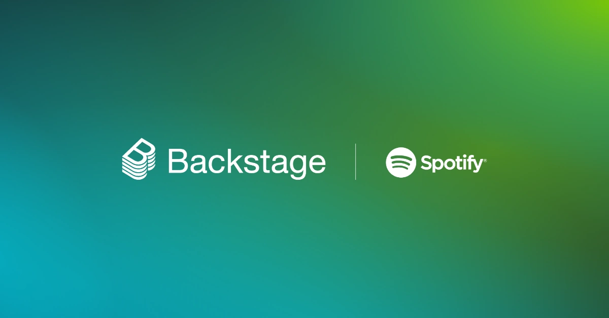 The Backstage logo, which contains a large B followed by the word "backstage", beside of the Spotify logo.