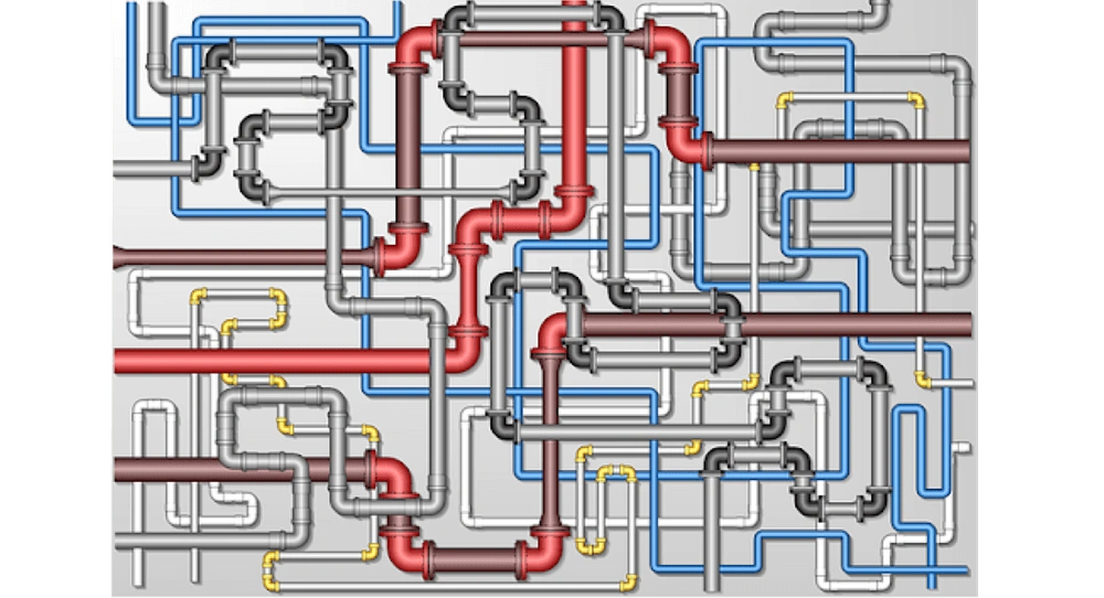 An illustration of a tangle of pipelines.