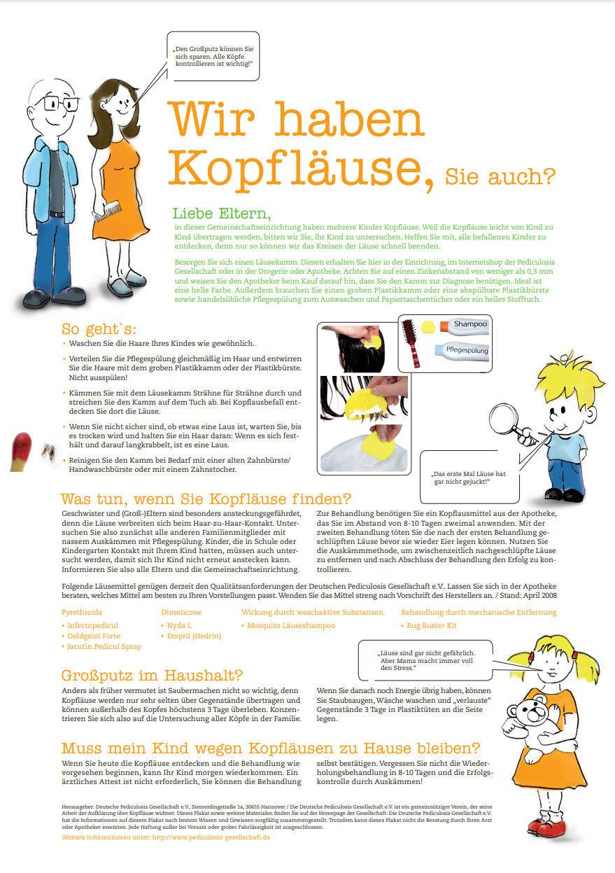 Plakat zur Aufklärung über Kopfläuse