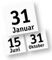 Kalenderblatt mit 31. Januar, 15. Juni und 31. Oktober