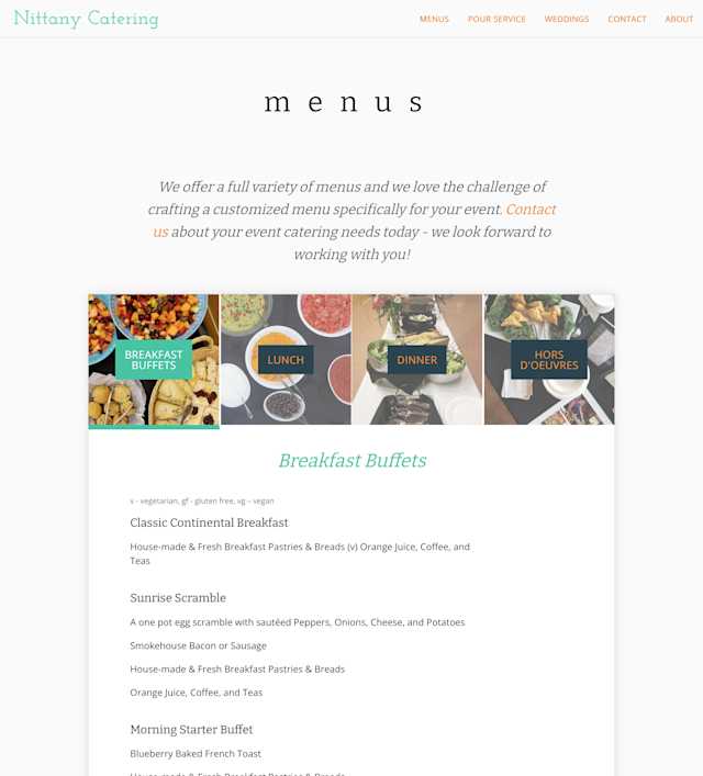 nittany catering - menu, The menu transitions smoothly between selections, allowing the content to change without leaving the page.