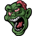 The logo of SuperSmack.City: A green dizzy zombie head