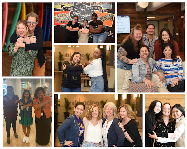 A collage of different women who work at nCino smiling at the camera against varying back drops.