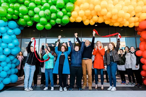 The founders of Bitty and Beau's celebrate a ribbon cutting with nCino CEO Pierre Naude.