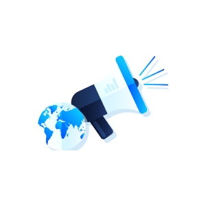 A megaphone and a globe over a transparent background.