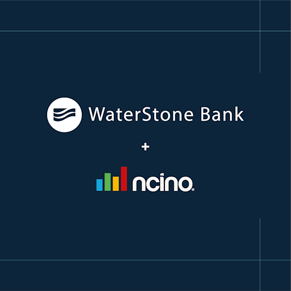 An dark blue image showing the logos for Waterstone Bank and nCino.