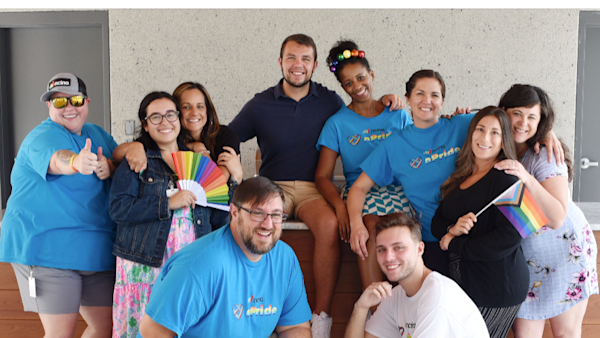 Members of nCino's ERG nPride pose outside of headquarters