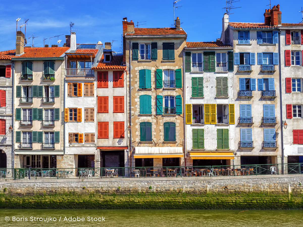 Colorful traditional facades in Bayonne, France