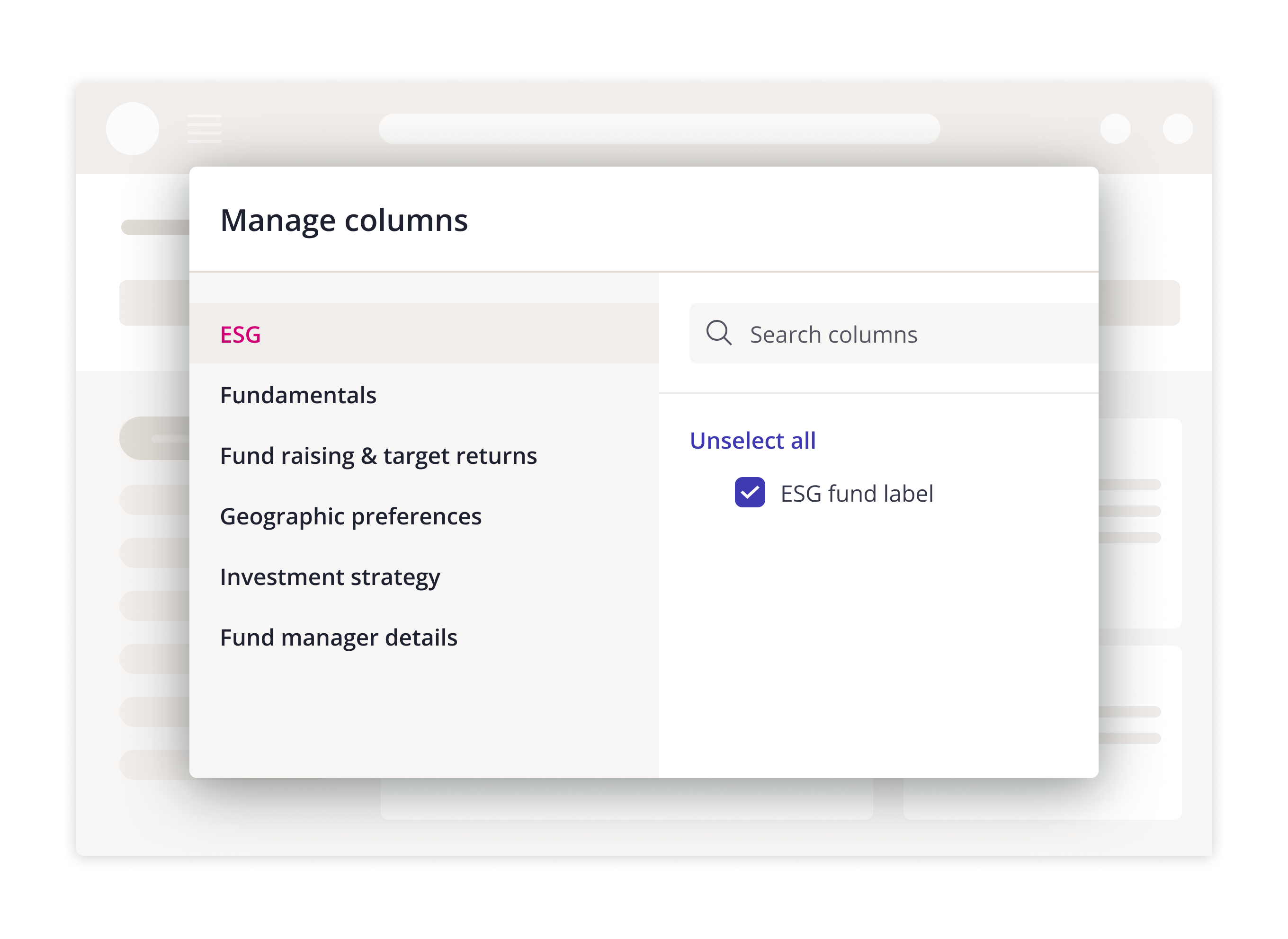 ESG customizable search