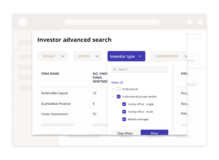 Investor advanced search