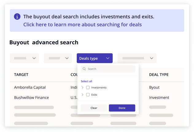 Buyout deal search and-analysis made easier