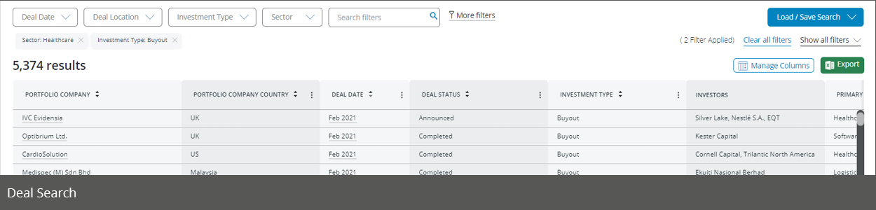 Preqin Pro deal search