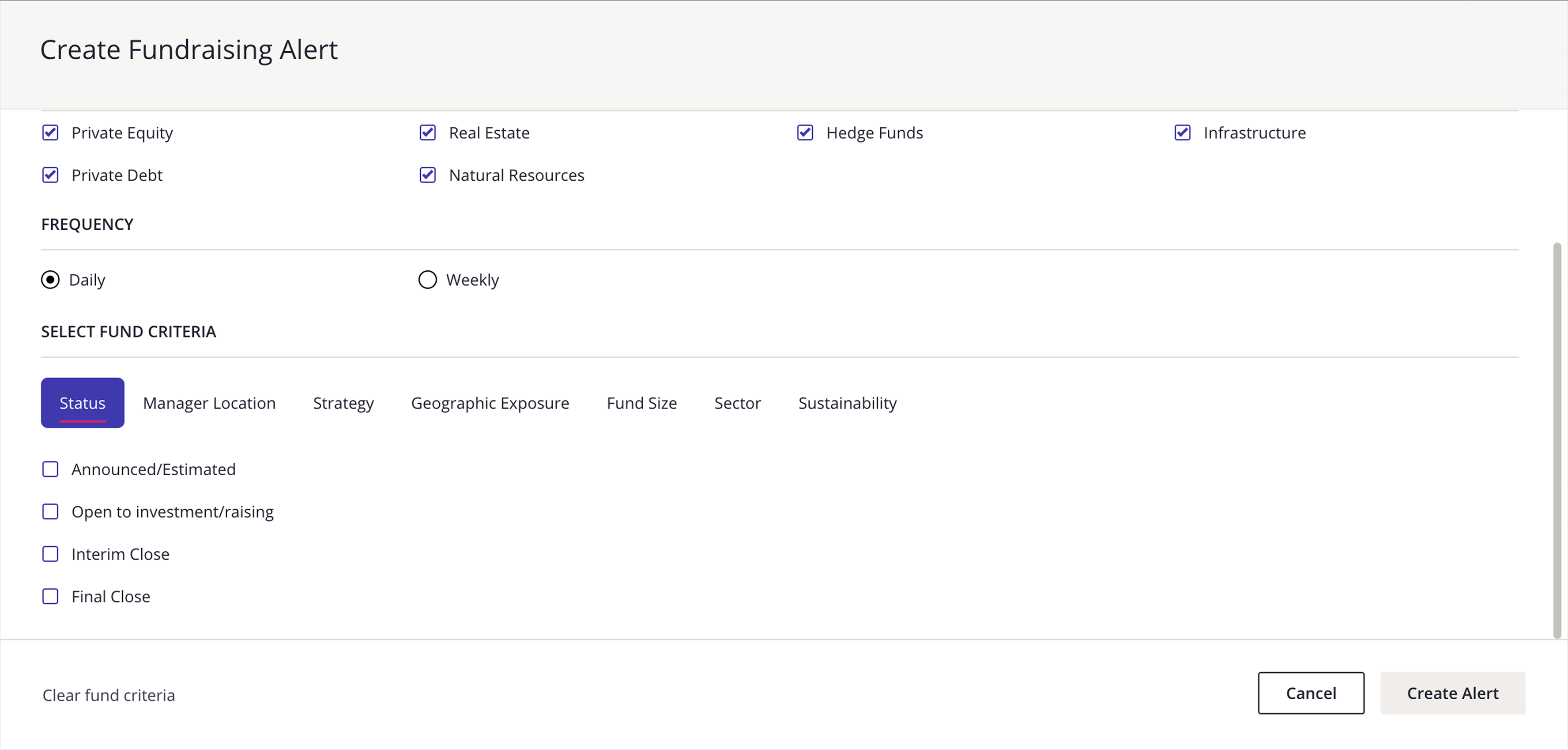 Create Fundraising Alert on Preqin Pro