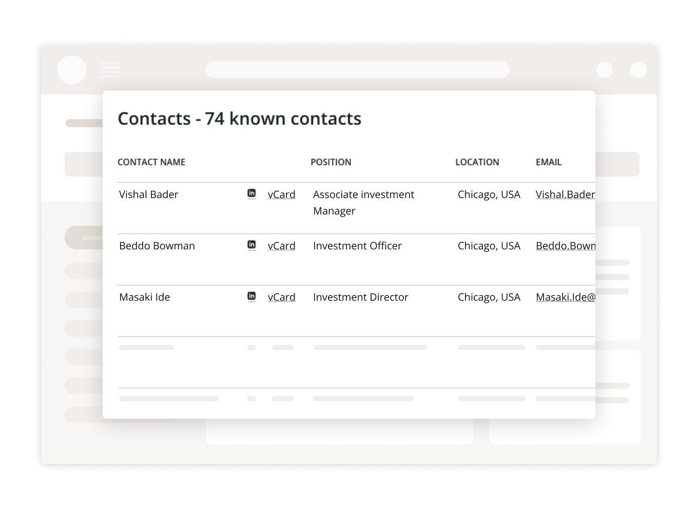 Dashboard with contacts example