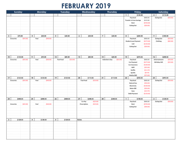 Calendar Budget Sheet Screenshot