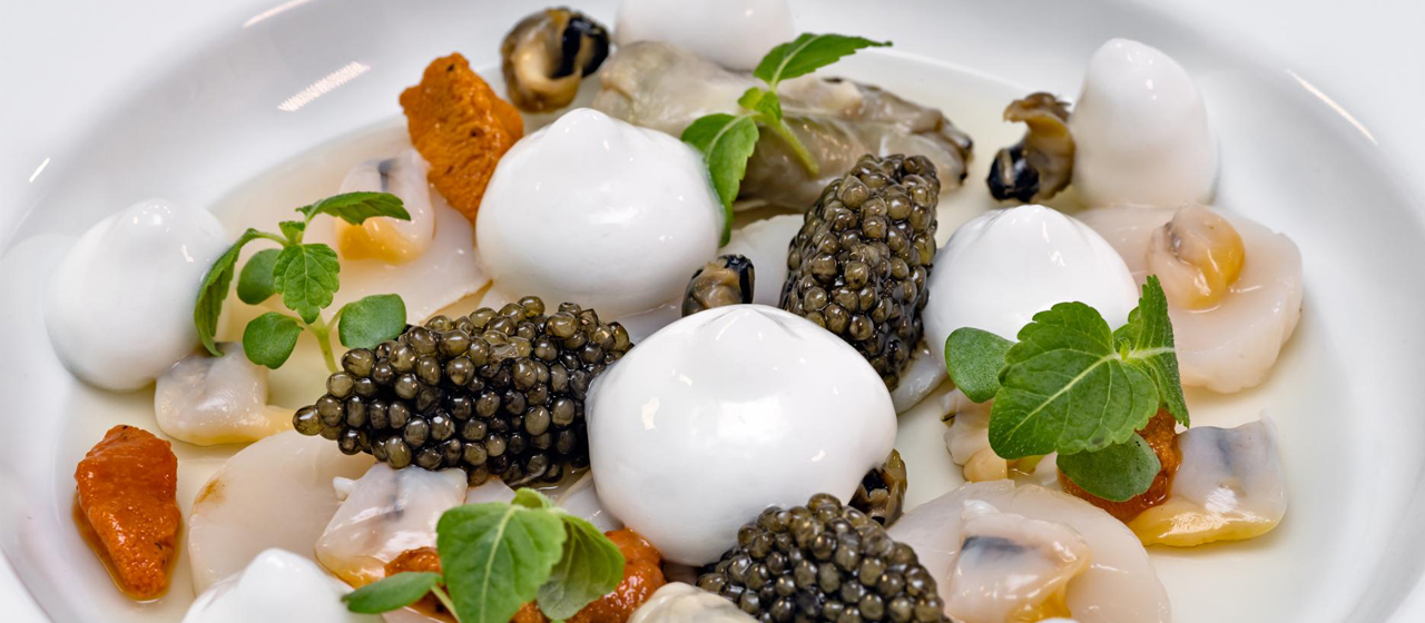 Recette de Chef : Caviar Osciètre, Saint-jacques et coquillages, sorbet citron