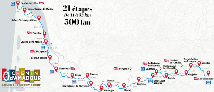 Carte de l'itinéraire Chemin d'Amadour