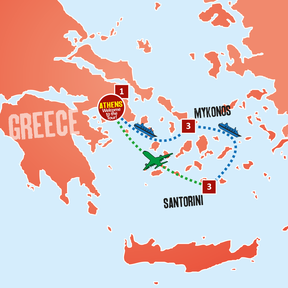 Athens Mykonos Santorini Map 