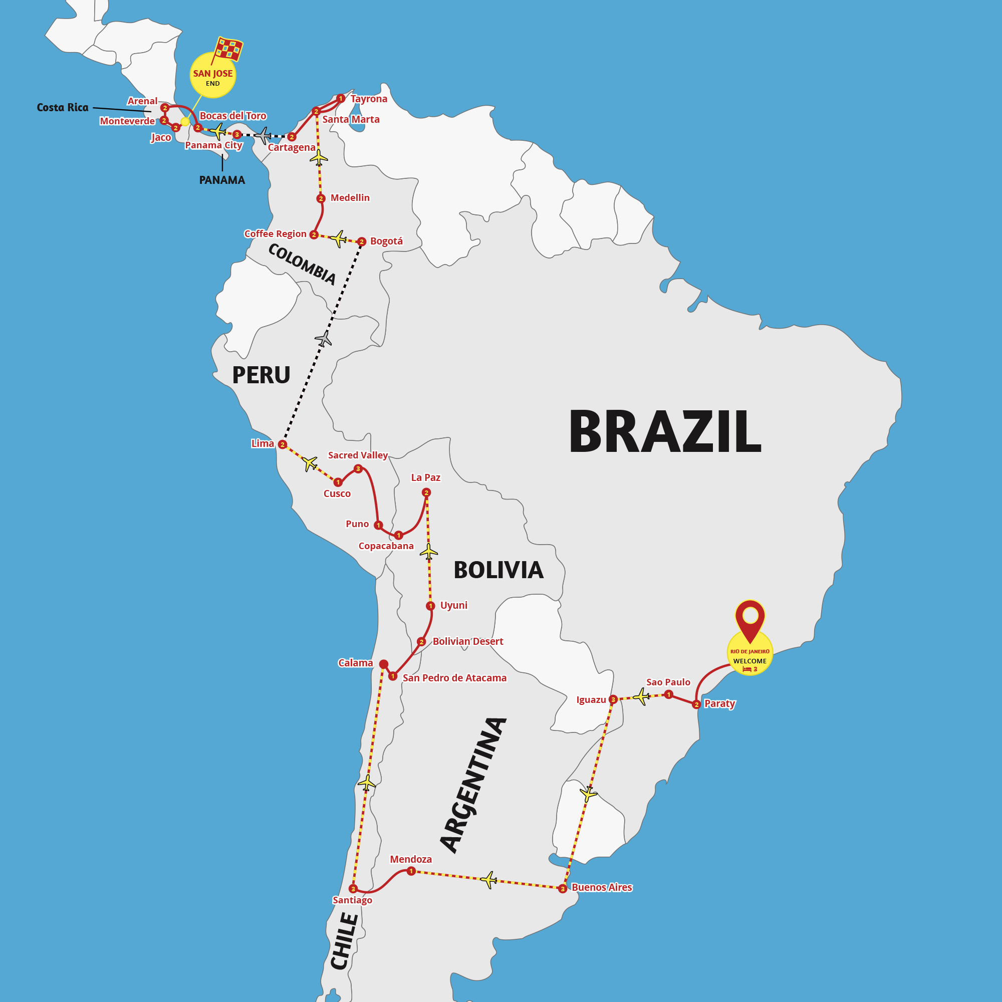 south america tour route