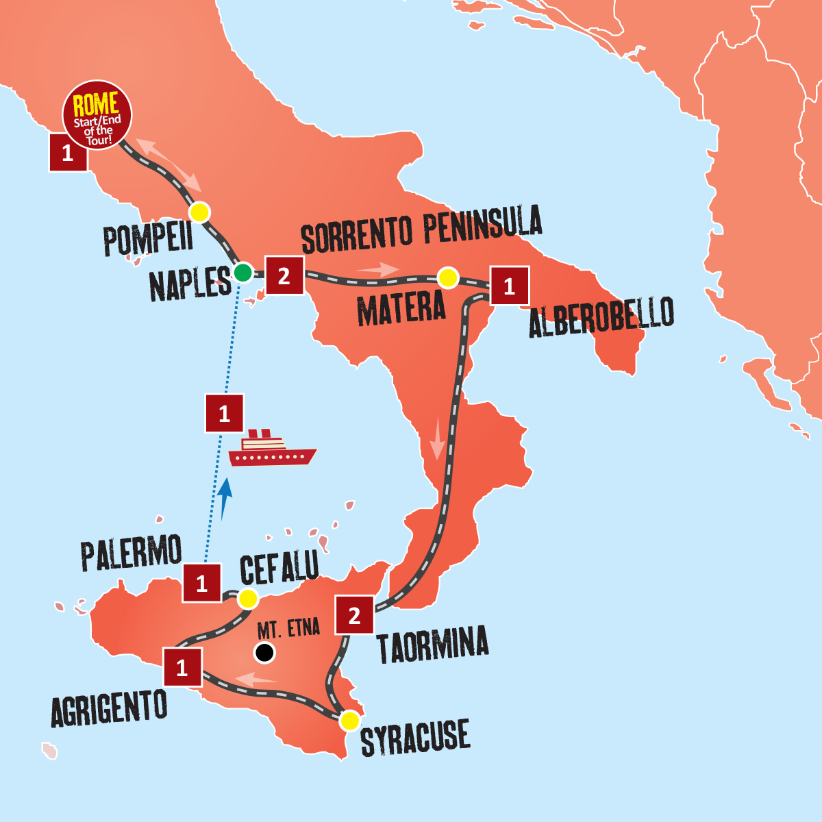 Highlights Southern Italy Sicily Tour Map 