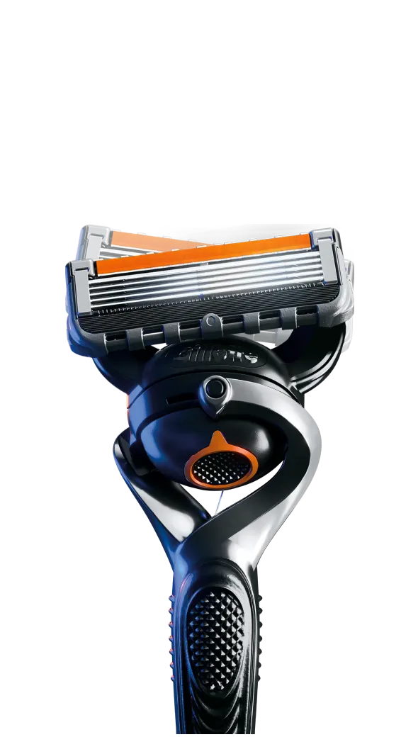 Gillette razor showing FlexBall technology for a closer shave