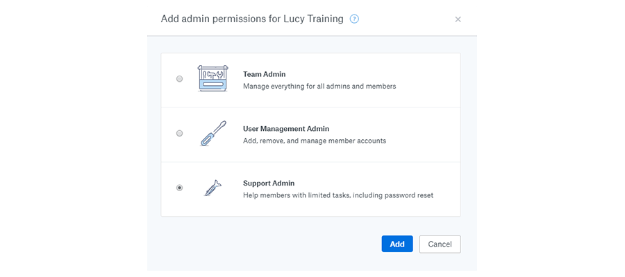 Choose support admin - Giving admin access