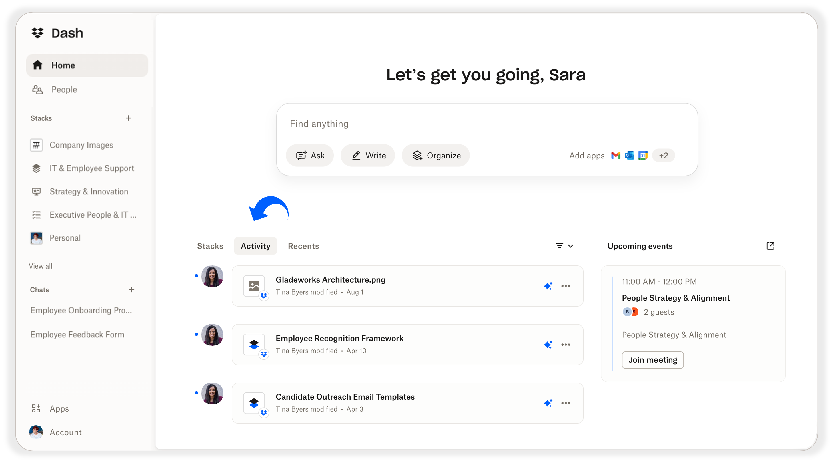 Dash Team Member QSG - Using the activity feed in Dropbox Dash - image 1/1