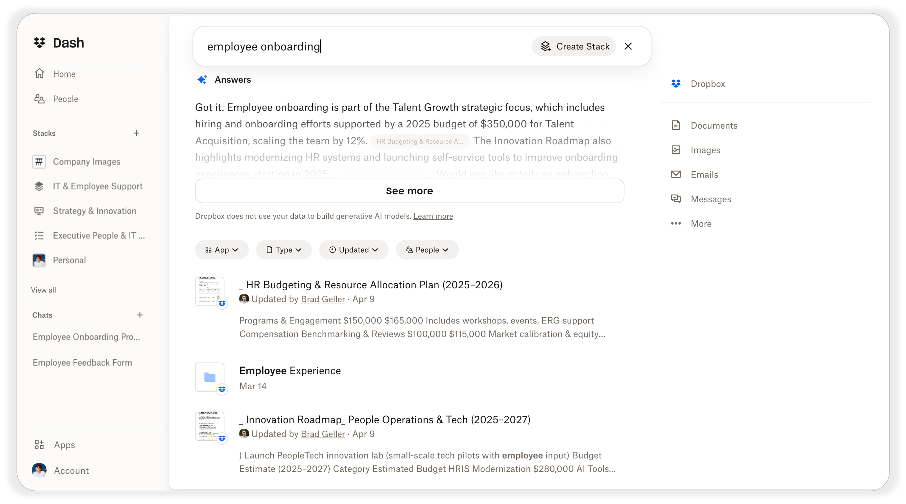 Dash Team Member QSG - Using Answers in Dropbox Dash