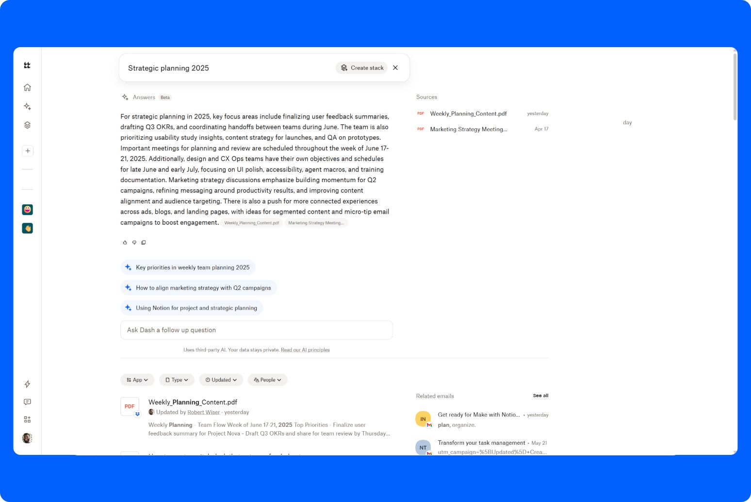 Dash Team Member QSG - Using Answers in Dropbox Dash