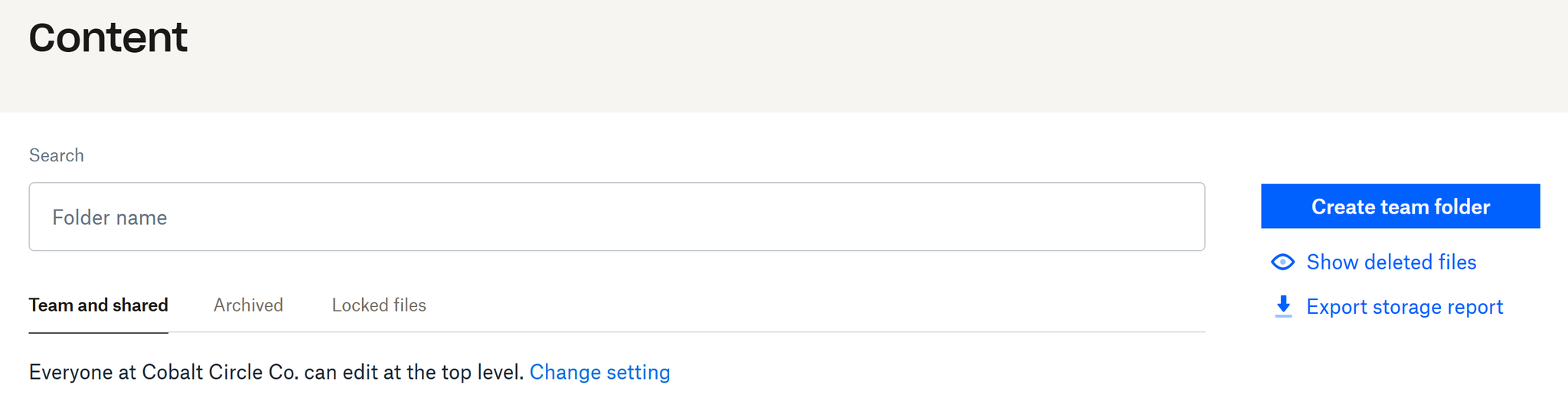 Team folders and other team content - Navigate the console
