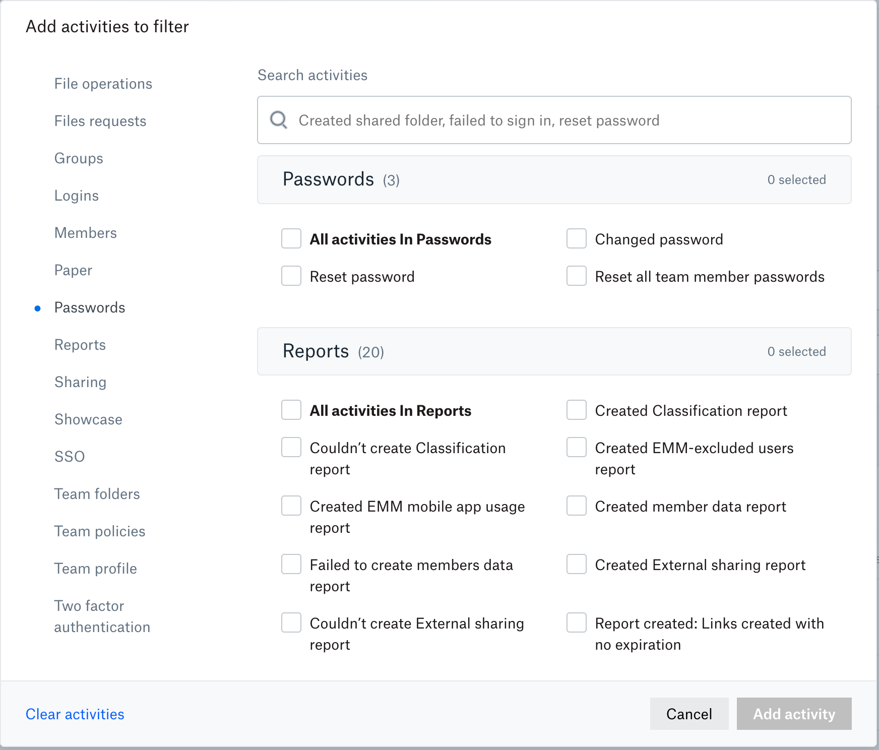 What kind of events and activities are shown in the activity log? - Track your team’s activity