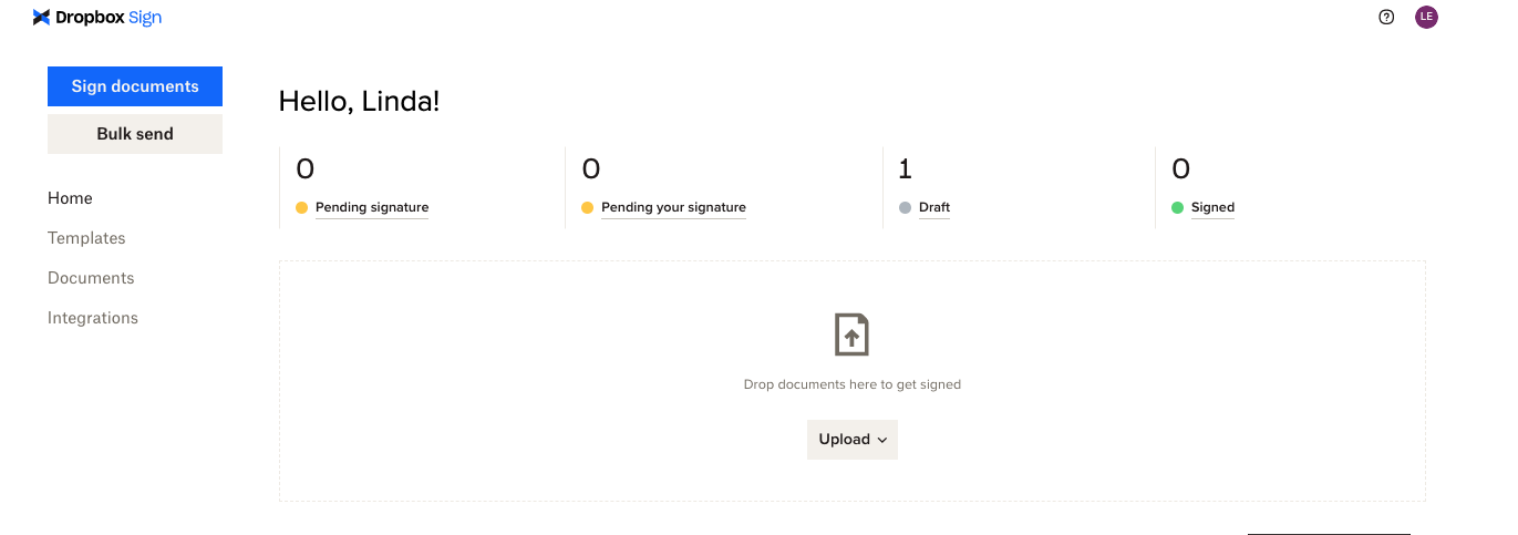 Dropbox Sign homepage 