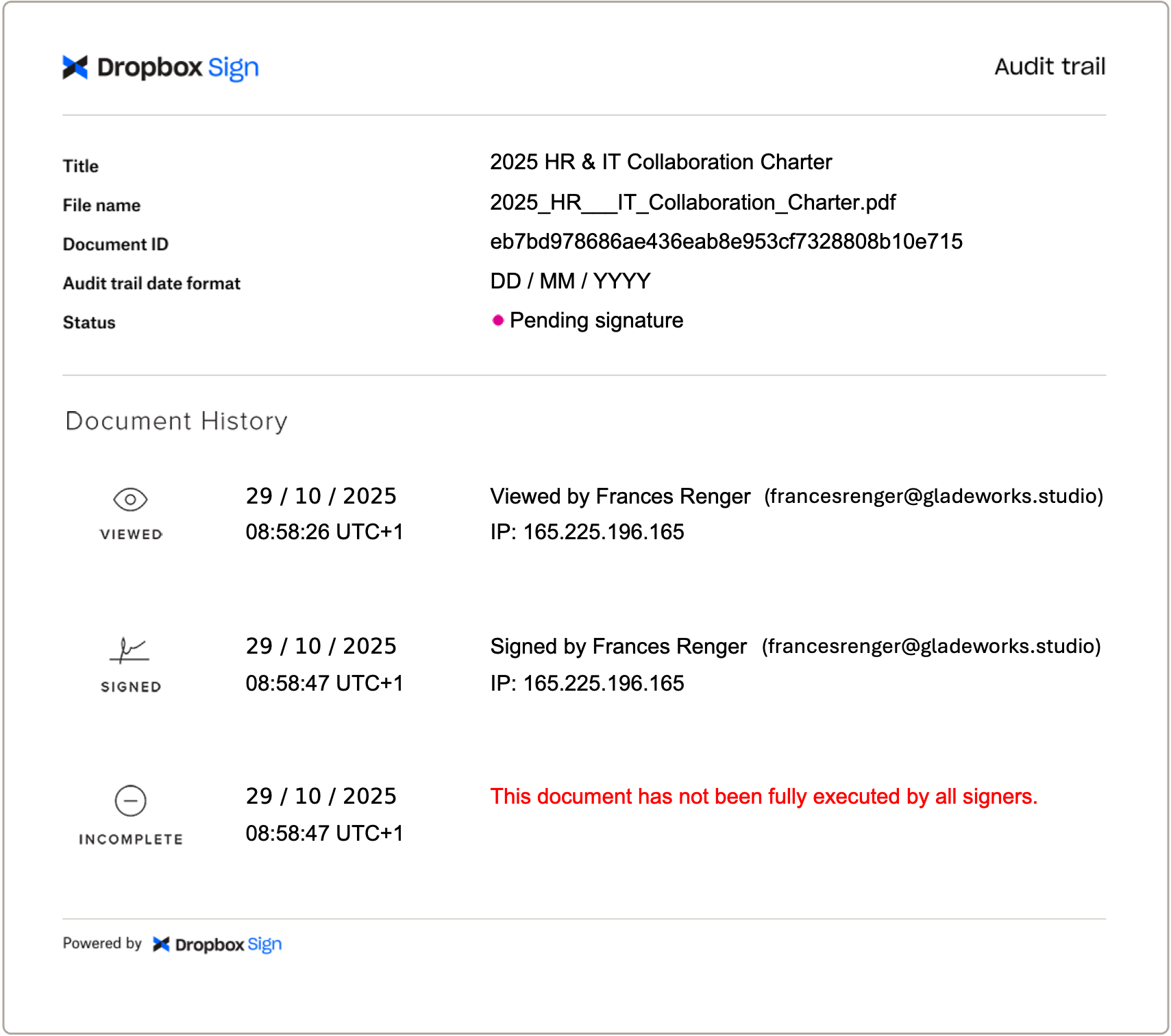 Dropbox Sign - Audit trial