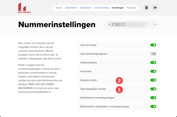 Nummerinstellingen app