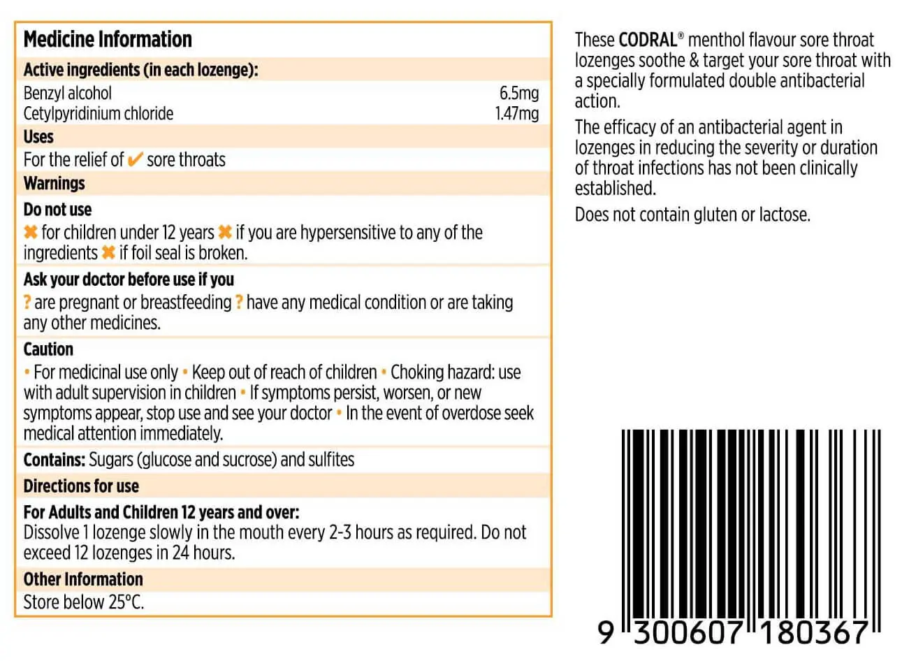 Codral Sore Throat Lozenge Menthol image 2