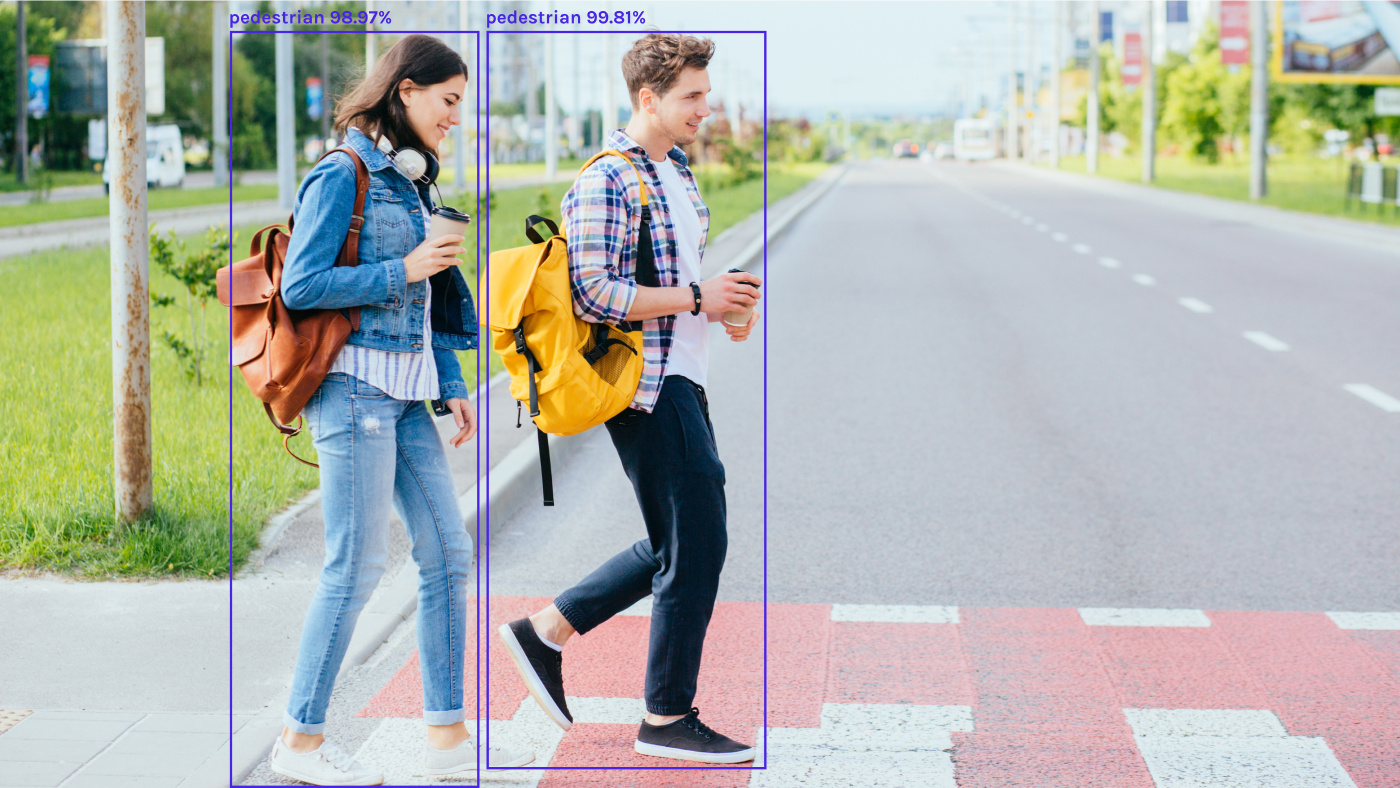 Computer vision detects people walking across the street