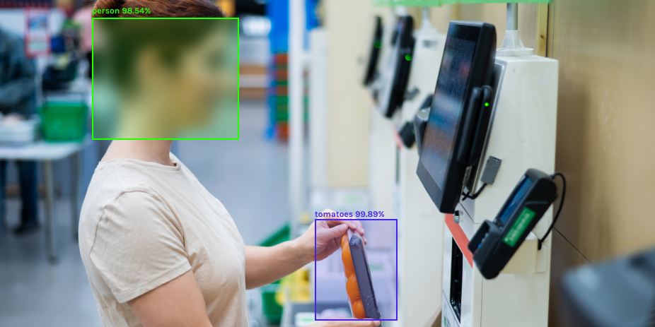 Shopper using self-checkout in grocery store